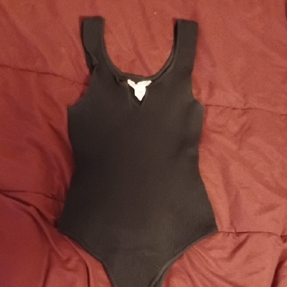 Girls Black Ribbed One-Piece Body/Leotard